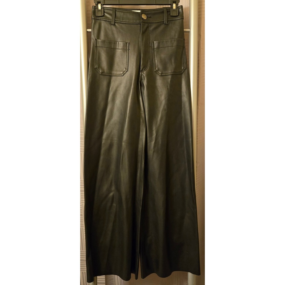 Zara Black Faux Leather Wide Leg High Waisted Patch Pocket Pants Premium Denim 0